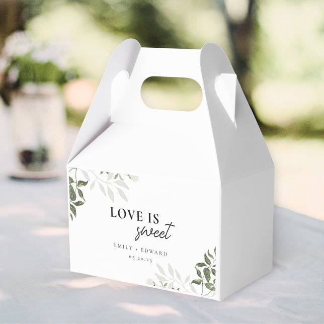 Sage Green and White Floral Love is Sweet Wedding Favour Box (Creator Uploaded)