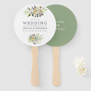 Sage Green and White Floral Wedding Favour Hand Fan