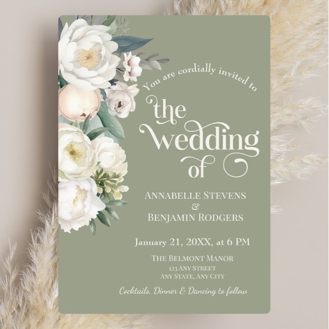 Sage Green and White Floral Wedding Invitation (Creator Uploaded)