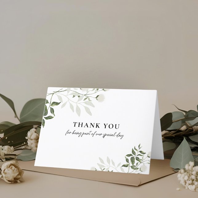 Sage Green and White Floral Wedding Thank You Card (Creator Uploaded)