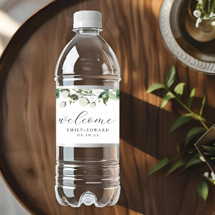 Sage Green and White Floral Wedding Welcome Water Bottle Label