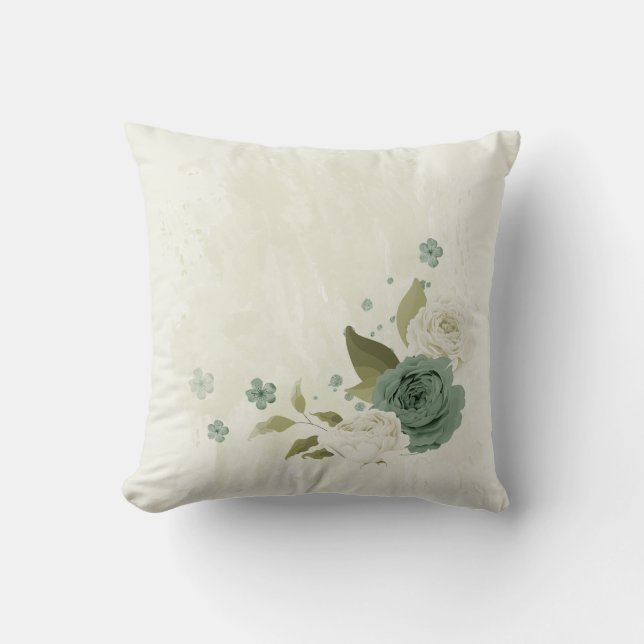sage green and white flower cushion (Front)
