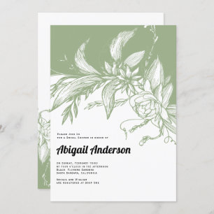 Sage green and white flowers wedding bridal shower invitation