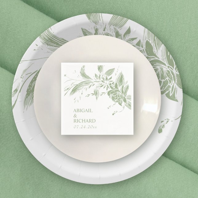 Sage green and white flowers wedding napkin (Creator Uploaded)