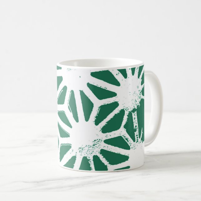 Sage green and white geometric pattern coffee mug (Front Right)