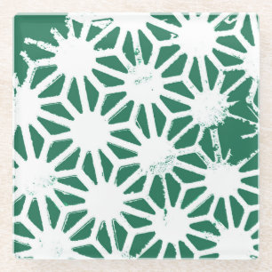 Sage green and white geometric pattern glass coaster