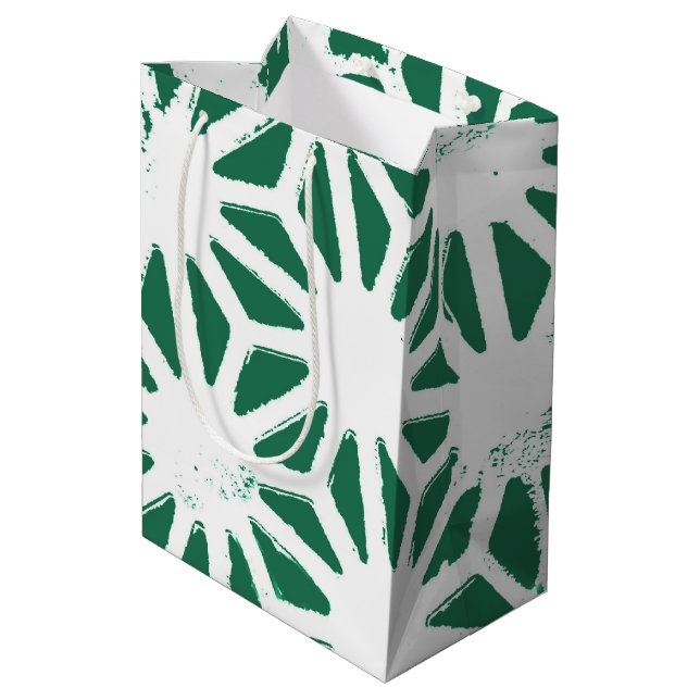 Sage green and white geometric pattern medium gift bag (Back Angled)