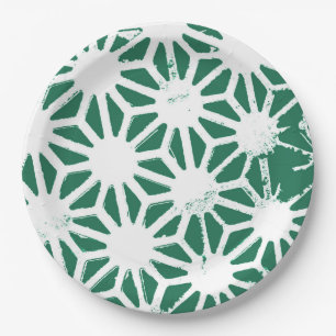 Sage green and white geometric pattern paper plate