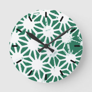 Sage green and white geometric pattern round clock