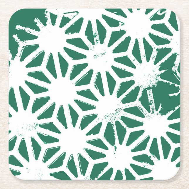 Sage green and white geometric pattern square paper coaster (Front)