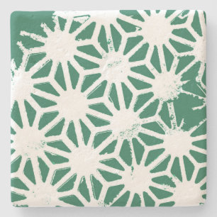Sage green and white geometric pattern stone coaster