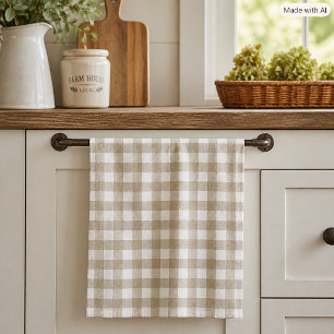 Sage Green and White Gingham Plaid Check Pattern Tea Towel