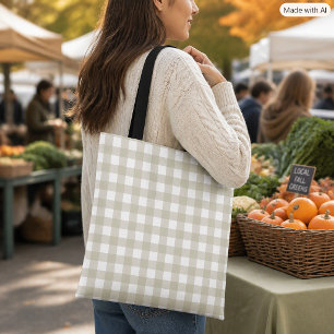 Sage Green and White Gingham Plaid Pattern Tote Bag