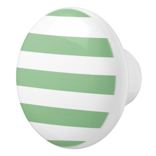 Sage Green and white Horizontal Stripes Ceramic Knob (Right)