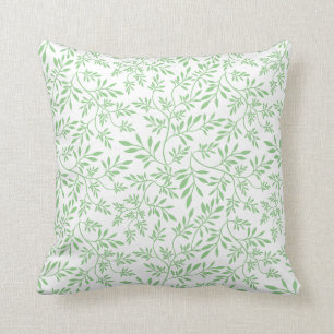 Sage green and white leaves pattern cushion