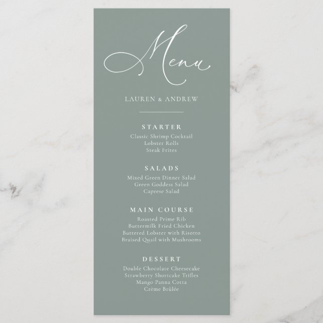 Sage Green and White Minimalist Simple Flat Menu (Front)