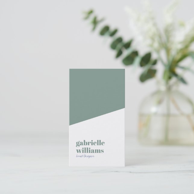 sage green and white minimalistic design business card (Standing Front)