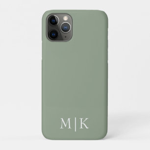 Sage Green and White   Modern Monogram iPhone 11 Pro Case