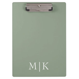 Sage Green and White   Modern Monogram Clipboard