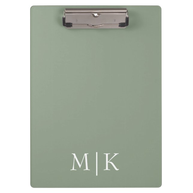 Sage Green and White | Modern Monogram Clipboard (Front)