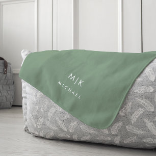 Sage Green and White Modern Monogram Fleece Blanket