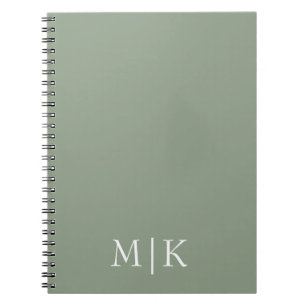 Sage Green and White   Modern Monogram Notebook
