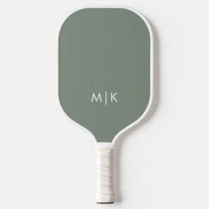 Sage Green and White Modern Monogram Pickleball Paddle