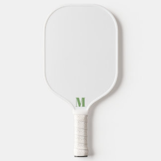 Sage Green and White Modern Monogram Pickleball Paddle