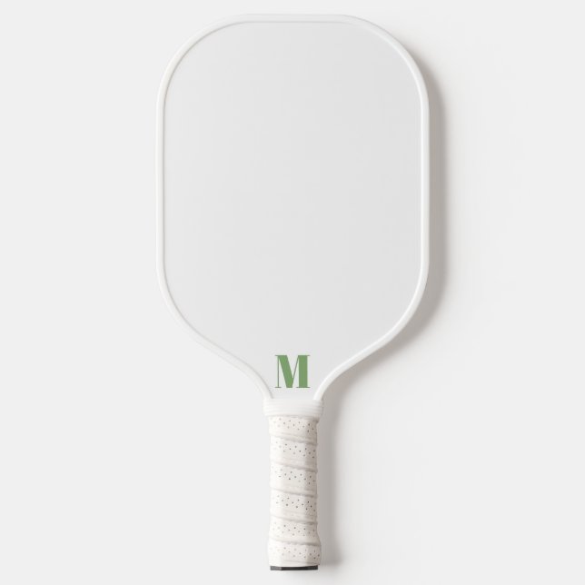 Sage Green and White Modern Monogram Pickleball Paddle (Front)