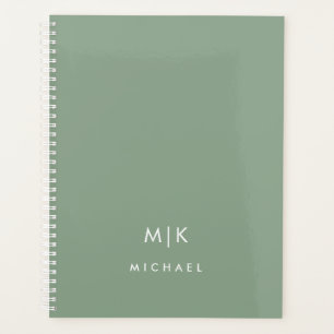 Sage Green and White Modern Monogram Planner