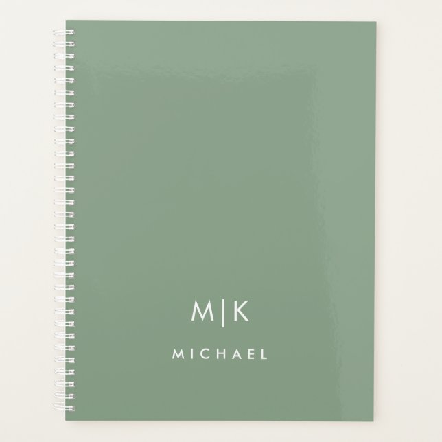 Sage Green and White | Modern Monogram Planner (Front)
