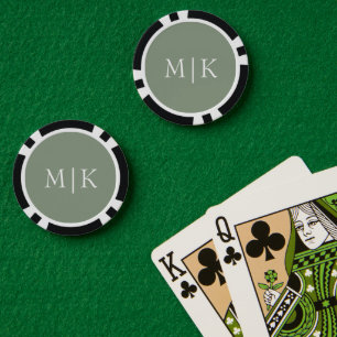 Sage Green and White Modern Monogram Poker Chips
