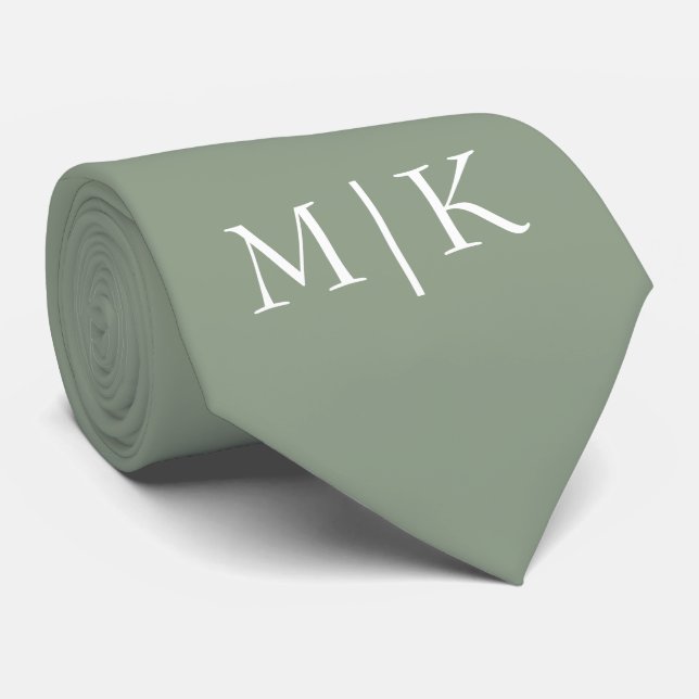 Sage Green and White | Modern Monogram Tie (Rolled)