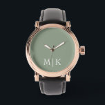 Sage Green and White | Modern Monogram Watch<br><div class="desc">This modern design features a rich Sage Green background,  with your initials in bold white text for a look that is simple and stylish,  yet professional.</div>