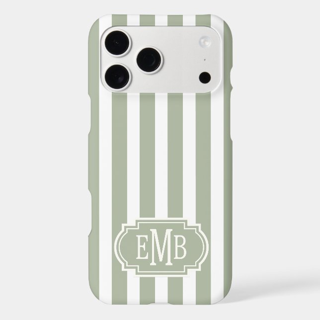 Sage Green and White Monogrammed Stripes (Back)