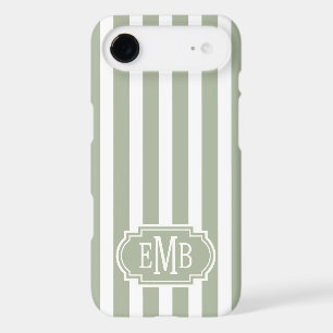 Sage Green and White Monogrammed Stripes