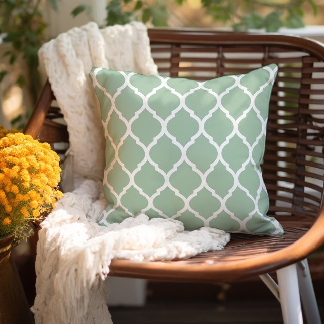 Sage Green and White Moroccan Pattern Cushion (Creator Uploaded)