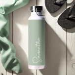 Sage Green and White Personalised Water Bottle<br><div class="desc">This personalised insulated bottle features your name in white handwritten script typography over a solid sage green background. Great for keeping those summertime drinks cold or for adding warm feeling for your loved ones over the cold months! Makes a great bridal party gift for her! Font styles, and colours can...</div>