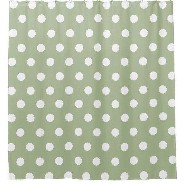 Sage Green and White Polka Dot pattern Shower Curtain (Front)