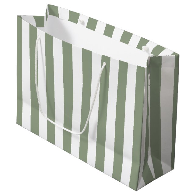 Sage Green and White Stripe  Large Gift Bag (Front Angled)
