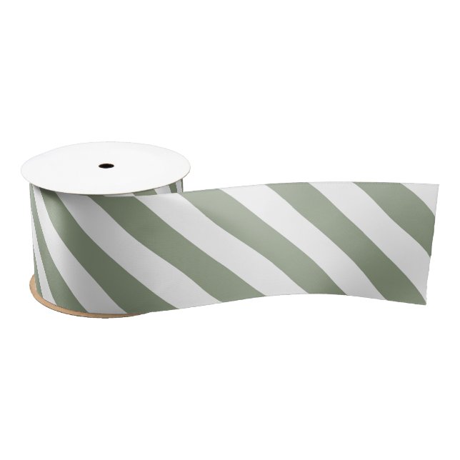 Sage Green and White Stripe  Satin Ribbon (Spool)