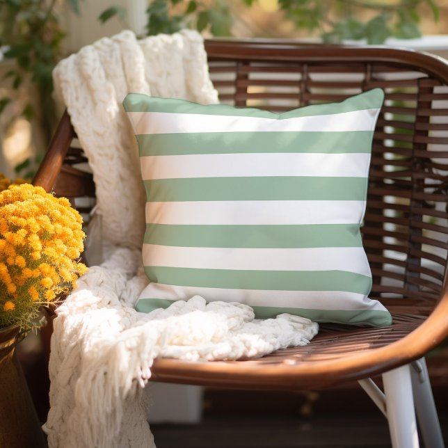 Sage Green and White Stripes Cushion (Creator Uploaded)