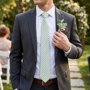 Sage Green and White Stripes Tie