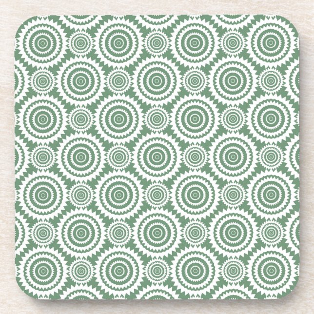 Sage Green and White Stylish Circles Pattern Coaster (Front)