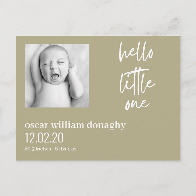 sage green and white trendy modern baby postcard (Front)