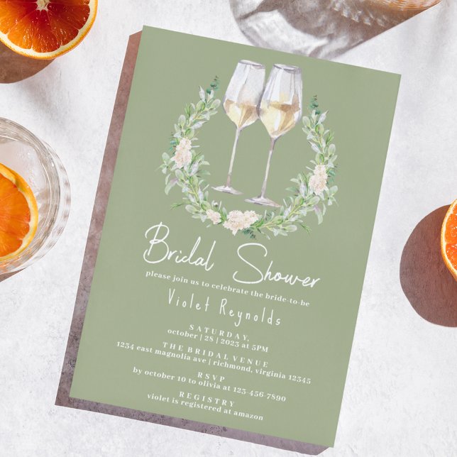 Sage Green and White Wine | Cute Bridal Shower Invitation (Creator Uploaded)
