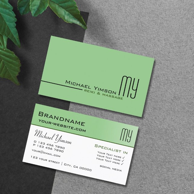 Sage Green and White with Initials Professional Business Card (Creator Uploaded)