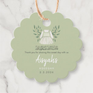 Sage Green Aqiqah Favour Tag- Thank You Label