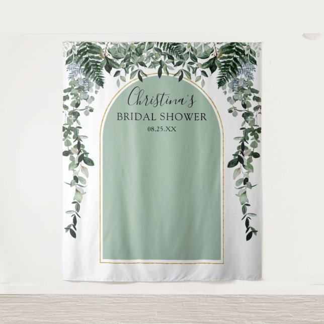 Sage Green Arch Botanic Bridal Shower photo booth Tapestry (Front)
