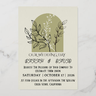 Sage Green Arch Botanical Wedding Invitation  